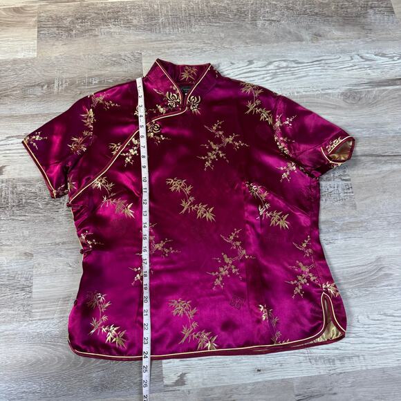 Vintage Cassure Pure Silk Burgundy Cheongsam Top Gold Embroidery Large - Picture 10 of 10